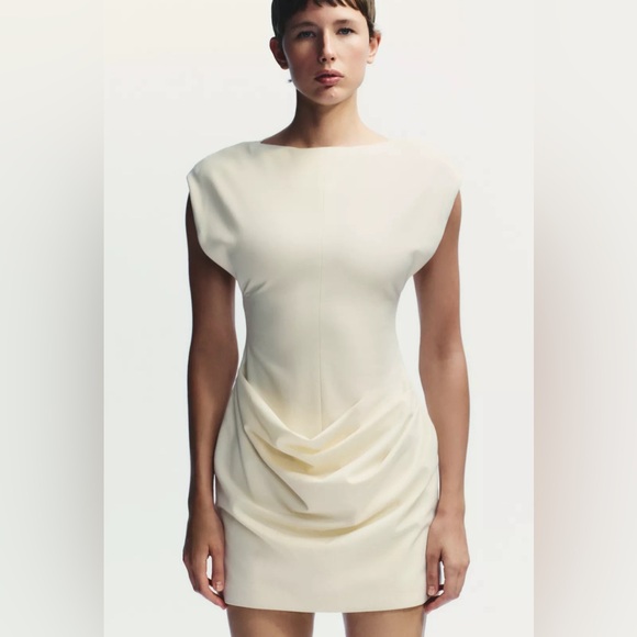 NWT ZARA DRAPED FABRIC MINI DRESS SIZE S - Picture 4 of 9